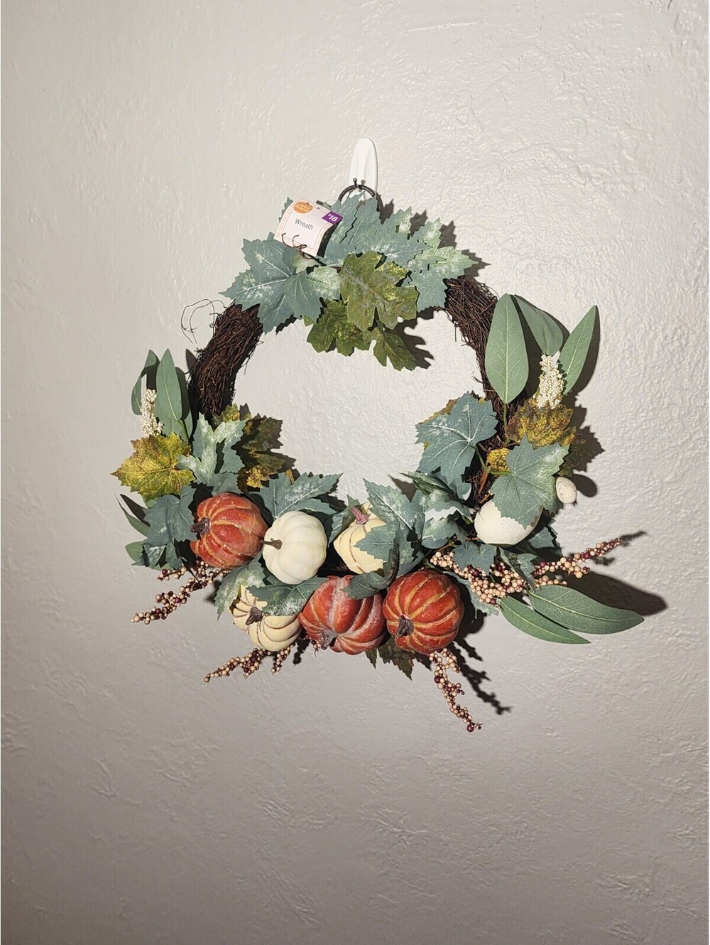 Front Door Fall Wreath, Autumn Maple Leaf Pumpkins for Home Porch Decoration